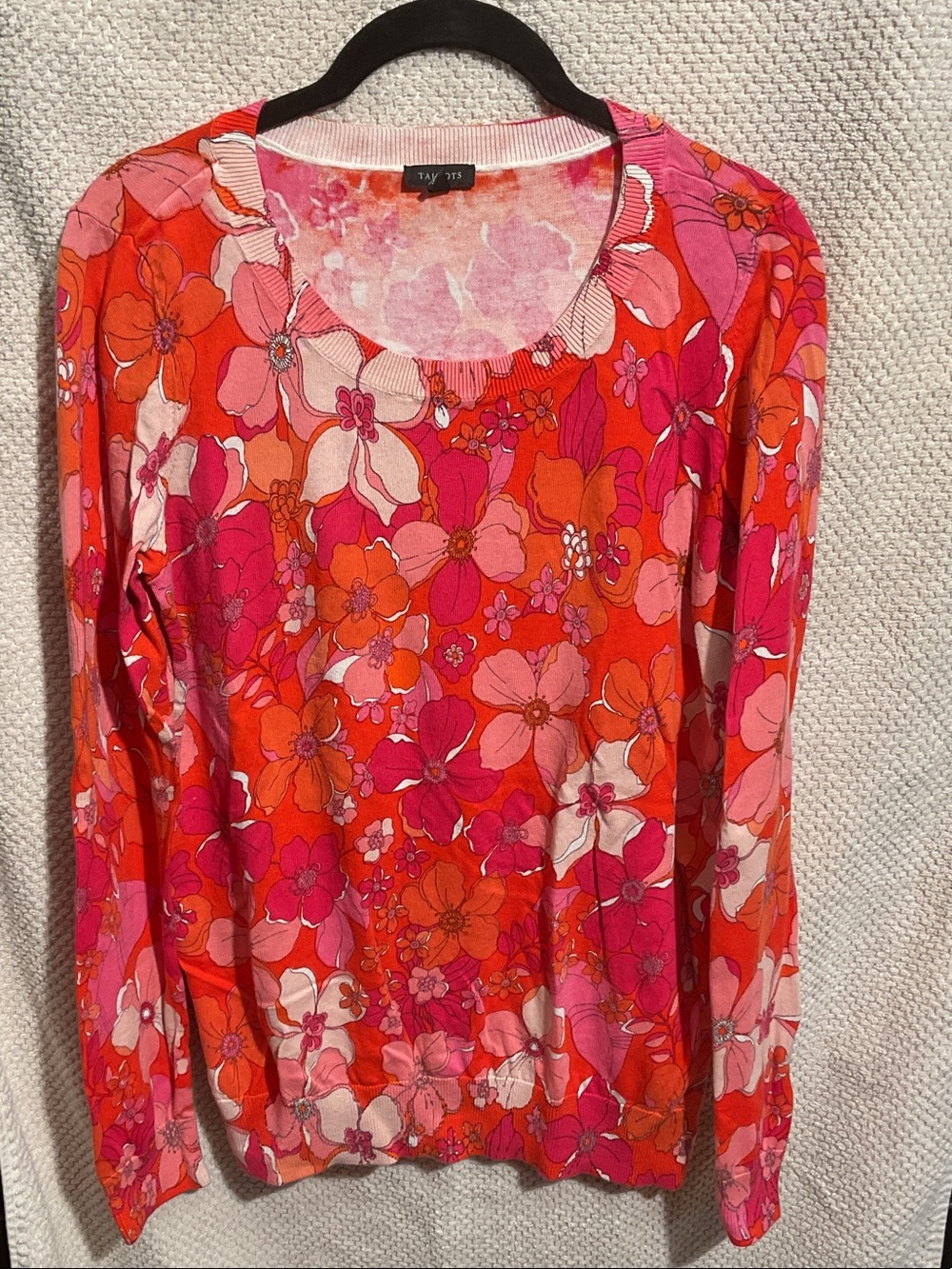 Talbots Floral Scoop-Neck Sweater in Pink & Orange